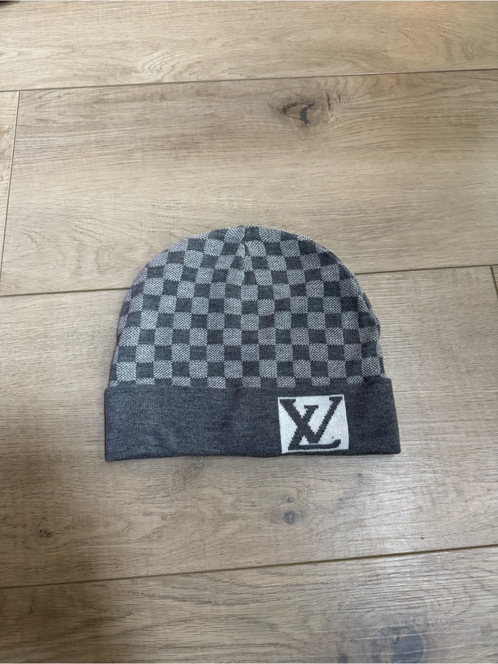 Louis Vuitton Gray and Light Gray Checker Knit Beanie